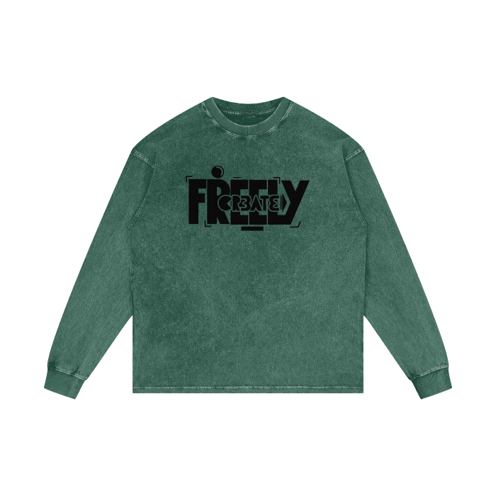 "Create Freely" Acid Wash Oversize Long Sleeve T-Shirt