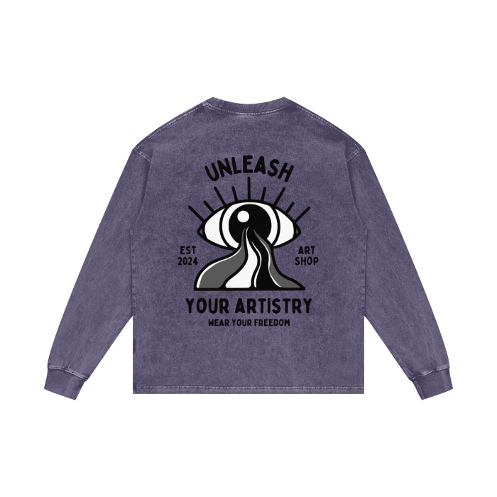 "Create Freely" Acid Wash Oversize Long Sleeve T-Shirt