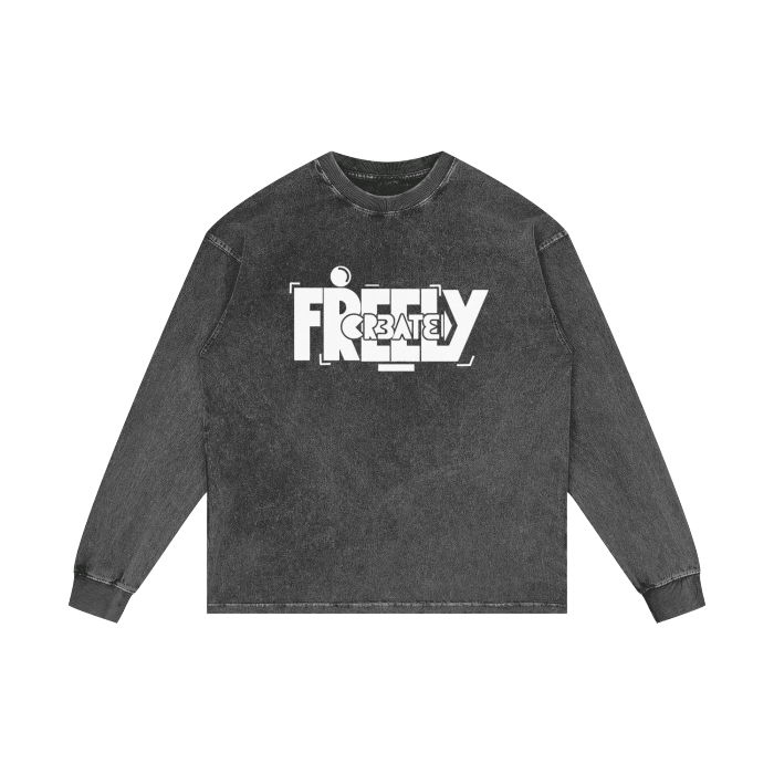"Create Freely" Acid Wash Oversize Long Sleeve T-Shirt