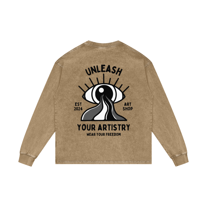 "Create Freely" Acid Wash Oversize Long Sleeve T-Shirt