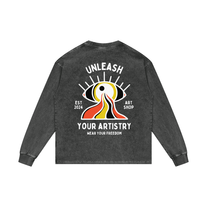 "Create Freely" Acid Wash Oversize Long Sleeve T-Shirt