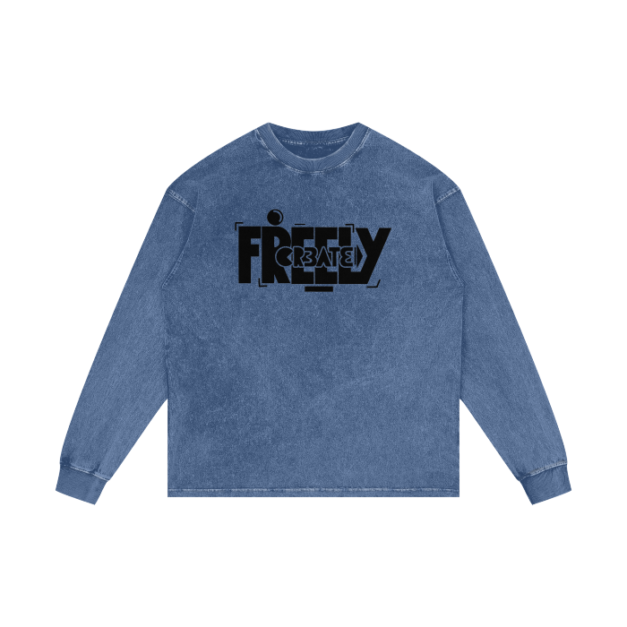 "Create Freely" Acid Wash Oversize Long Sleeve T-Shirt
