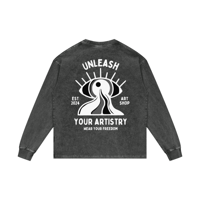 "Create Freely" Acid Wash Oversize Long Sleeve T-Shirt