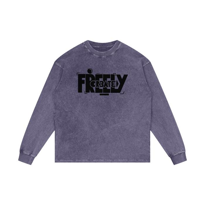 "Create Freely" Acid Wash Oversize Long Sleeve T-Shirt