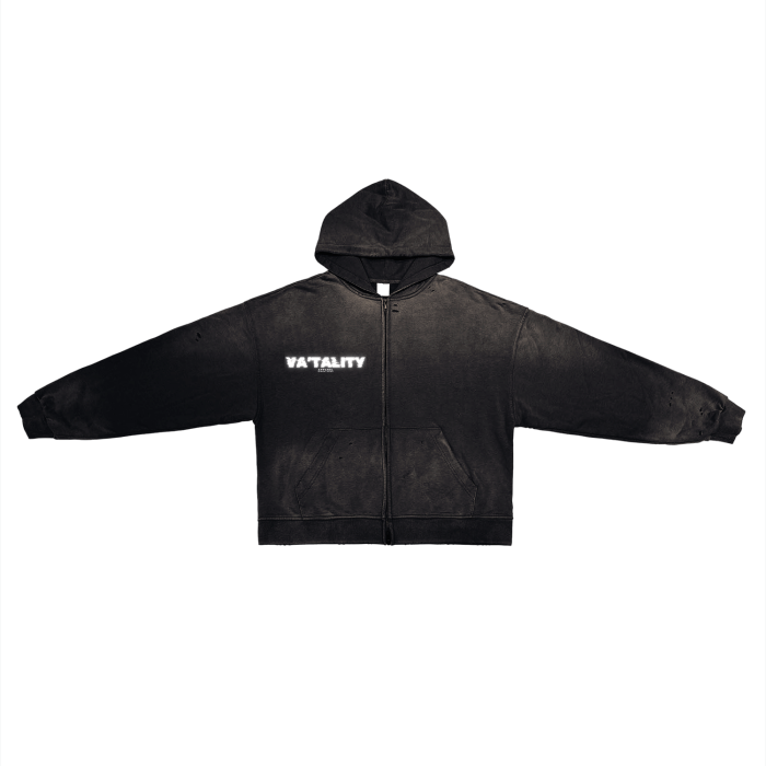 VA'Tality Post-Apocalyptic Aesthetic Pure Cotton Hand-Frayed Monkey Washed Zip Hoodie