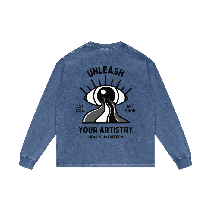 "Create Freely" Acid Wash Oversize Long Sleeve T-Shirt