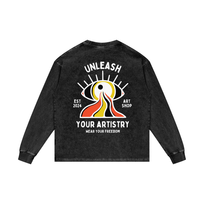 "Create Freely" Acid Wash Oversize Long Sleeve T-Shirt