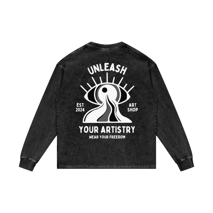 "Create Freely" Acid Wash Oversize Long Sleeve T-Shirt
