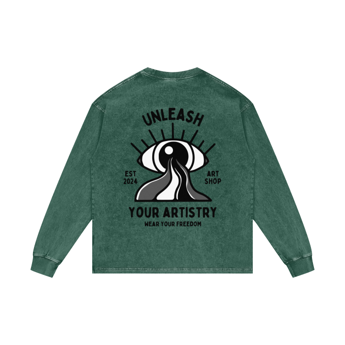 "Create Freely" Acid Wash Oversize Long Sleeve T-Shirt